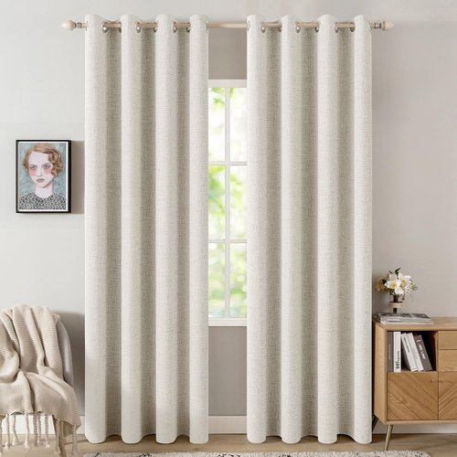 MIULEE Blackout Linen Texture Curtains - Thermal Insulated Room Darkening Drapes | Beige, 52x84 Inch (2 Panels)