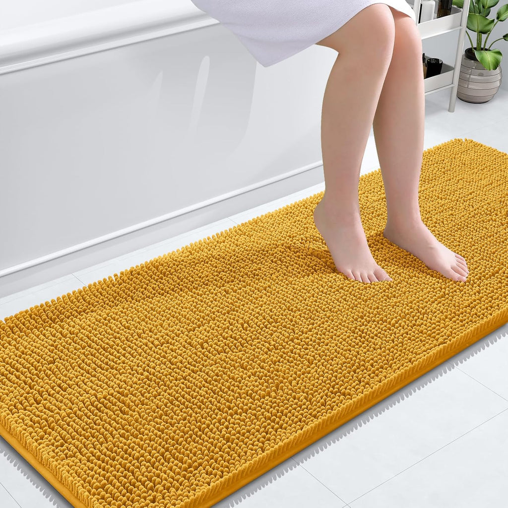 OLANLY Bathroom Runner Rugs - Soft Absorbent Chenille Bath Mats | Quick Dry, Machine Washable, 59x24 in Golden Yellow