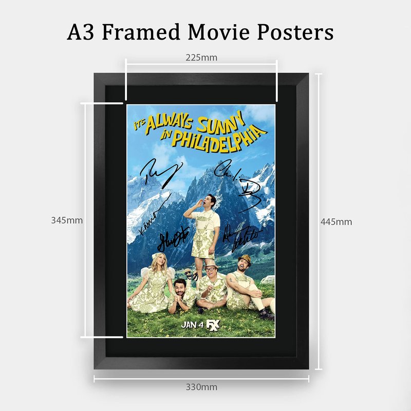 HWC Trading Its Always Sunny In Philadelphia TV Series Poster The Cast Signed 16" x 12" Framed Gift Printed Autograph Film Print Photo Picture Display - 16 x 12 Inches Framed