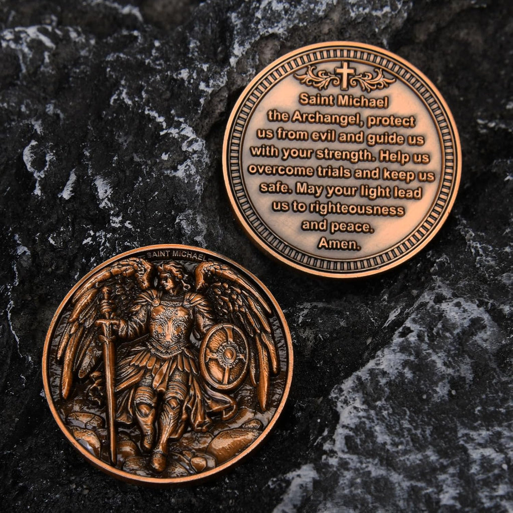 Saint Michael Protection Coin - 1.57-Inch Double-Sided Zinc Alloy Collectible with Antique Finish