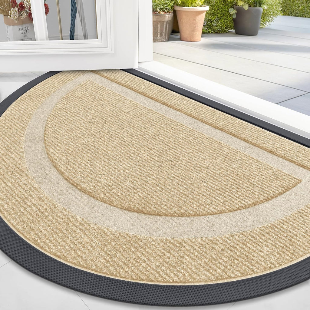 OLANLY Half Circle Door Mat - Waterproof All-Season Welcome Mat | Sturdy Natural Rubber, 47x23, Beige