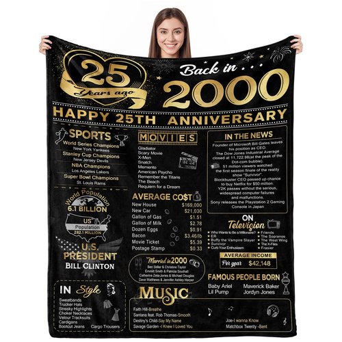 Yomaisky 25th Anniversary Blanket Gifts Gift for 25th Silver Wedding Anniversary 25 Years of Marriage Gifts for Mom Wife Dad Husband Friends Grandparents Throw Blankets 60Lx50W Inch Gold