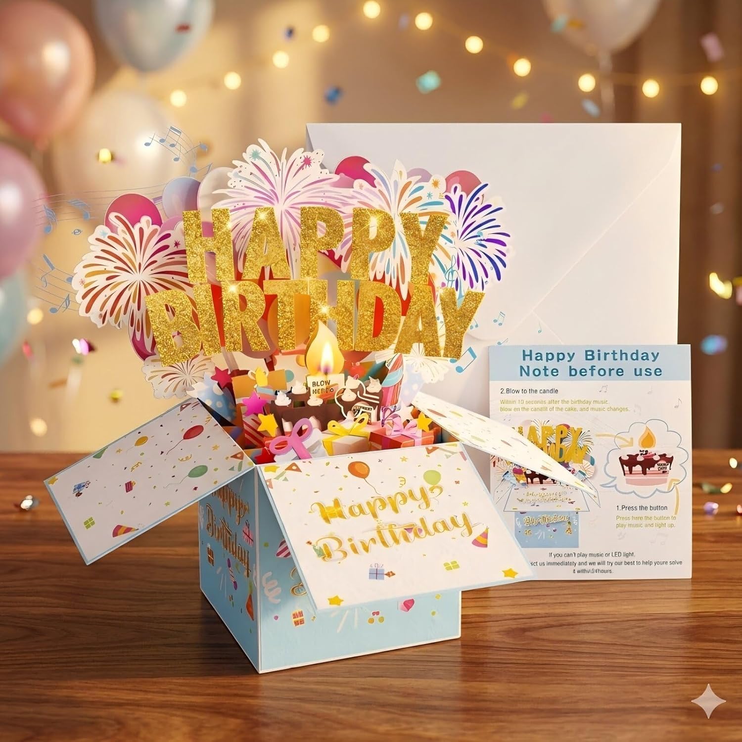 Skiennix Large Pop-Up Birthday Cards - Blowable Lights & Music | 3D Greeting Cards for All Ages