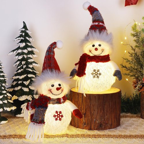 Juegoal Lighted Snowmen Figurines - 10 Inch Christmas Table Decorations | Battery Operated Holiday Ornaments