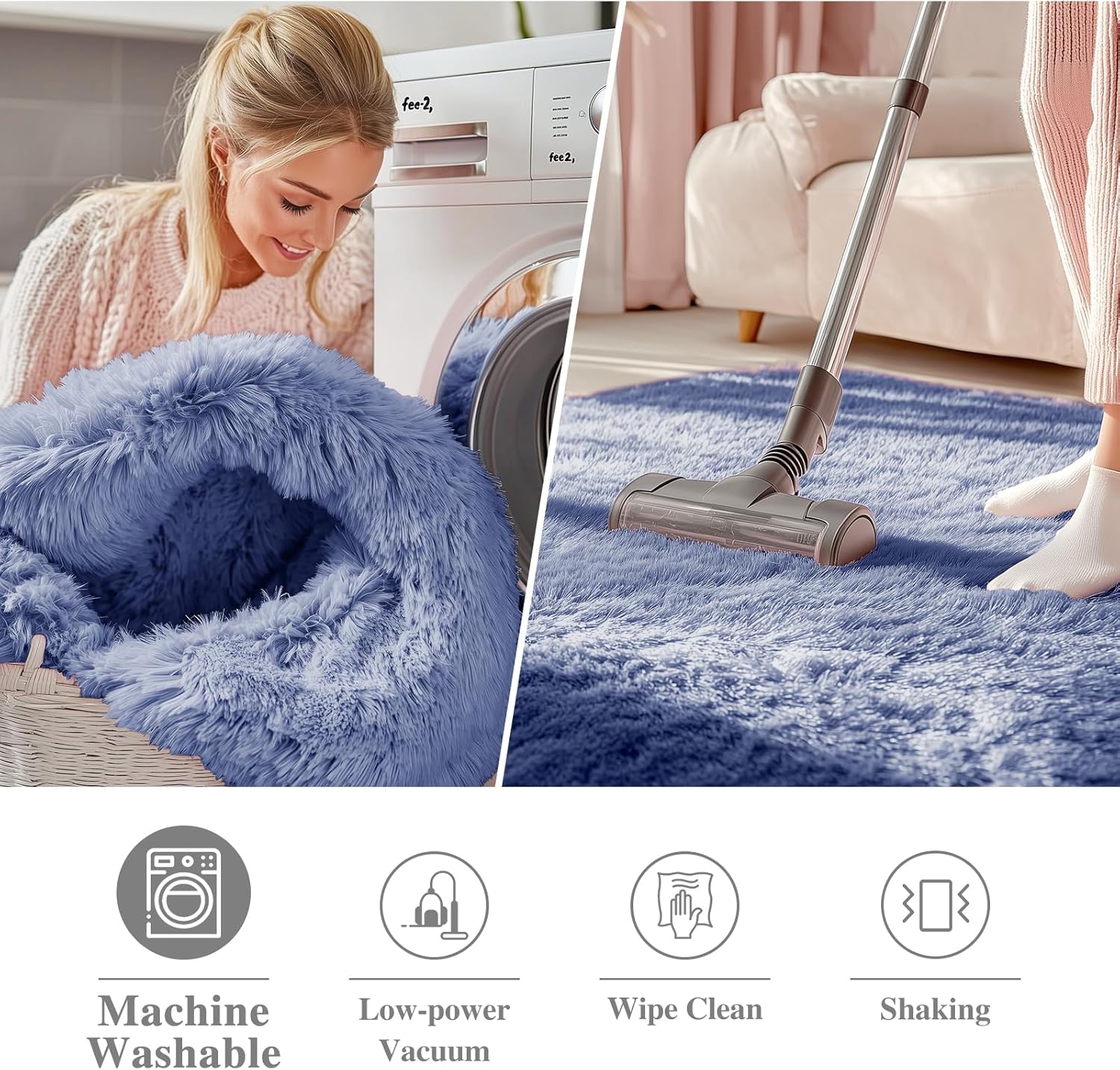 OLANLY Denim Blue Round Rug - Soft, Machine Washable 4 ft Circle Area Rug for Bedroom & Living Room Decor