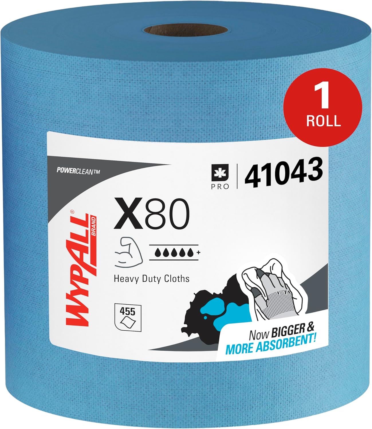WypAll PowerClean X80 Heavy Duty Wipes - Jumbo Blue Towels | 455 Sheets for Extended Use