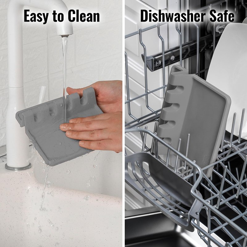 Zulay Kitchen Extra Large Silicone Utensil Rest with Drip Pad for Multiple Utensils - BPA-Free Heat-Resistant Spoon Rest & Spoon Holder for Stove Top - Kitchen Utensil Holder for Spoon - Gray