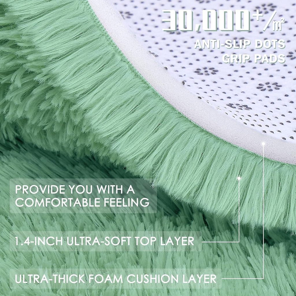 OLANLY Machine Washable 2x8 Runner Rug - Soft Fluffy Shaggy Design for Bedroom & Hallway | Mint Green