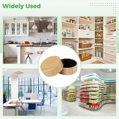DIMEGON 32 Pcs Bamboo Jar Lids, Natural Bamboo Lids, Nice Sealing Wooden Storage Can Lids, Round Bottle Jar Lids, Reusable Leak-proof Lids for 4oz & 6oz Spice Jars (32)