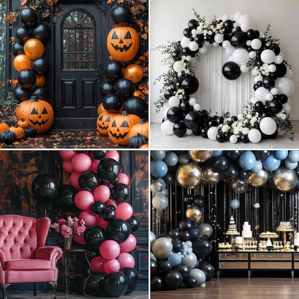 RUBFAC Black Balloons - Premium Latex Party Balloons in 5/10/12/18 Inches | 105pcs for Halloween & Celebrations