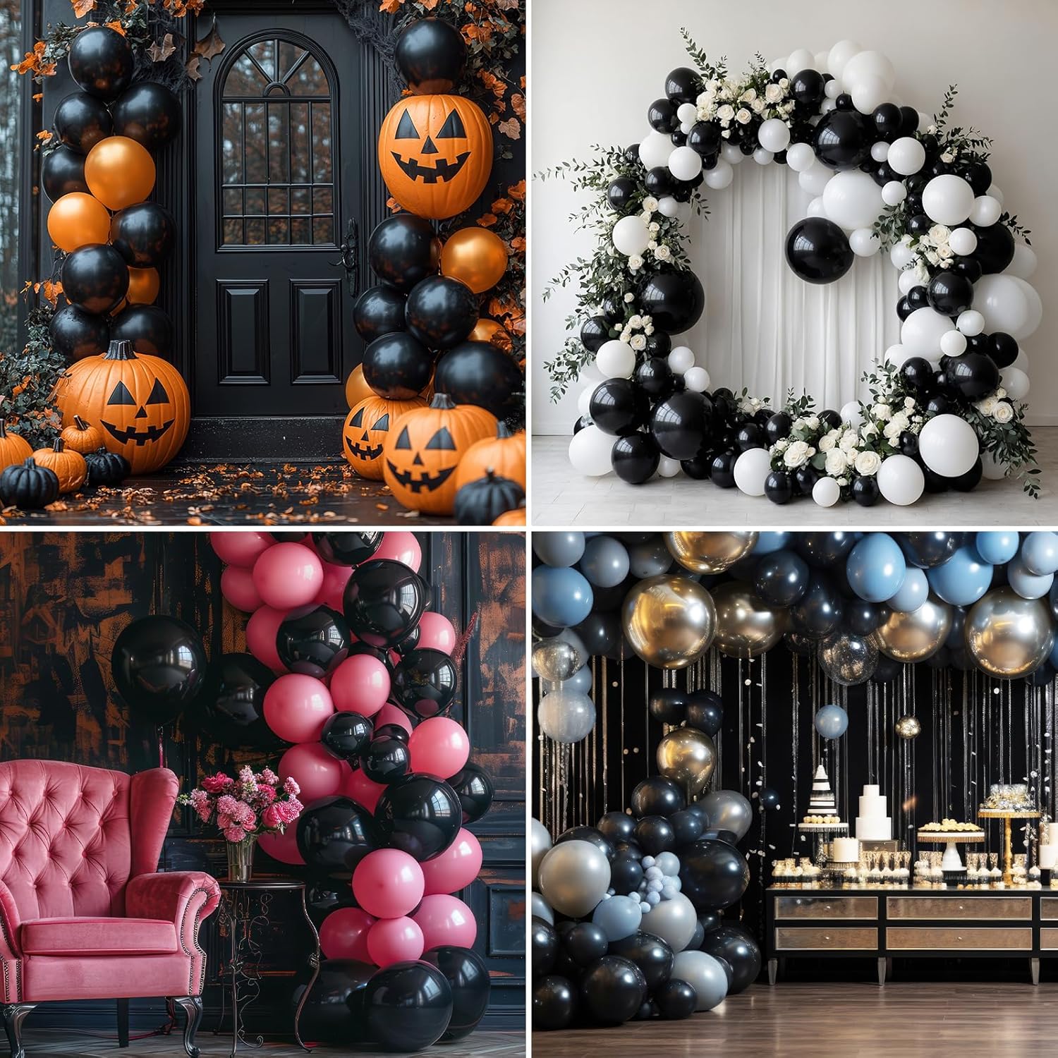 RUBFAC Black Balloons - Premium Latex Party Balloons in 5/10/12/18 Inches | 105pcs for Halloween & Celebrations