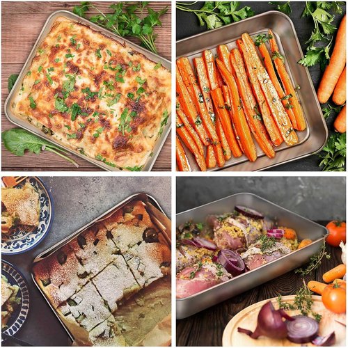 E-far Toaster Oven Baking Pan Set - 10.4”x 8”x 2” Stainless Steel Cake Pans with Lids | Non-Toxic & Dishwasher Safe