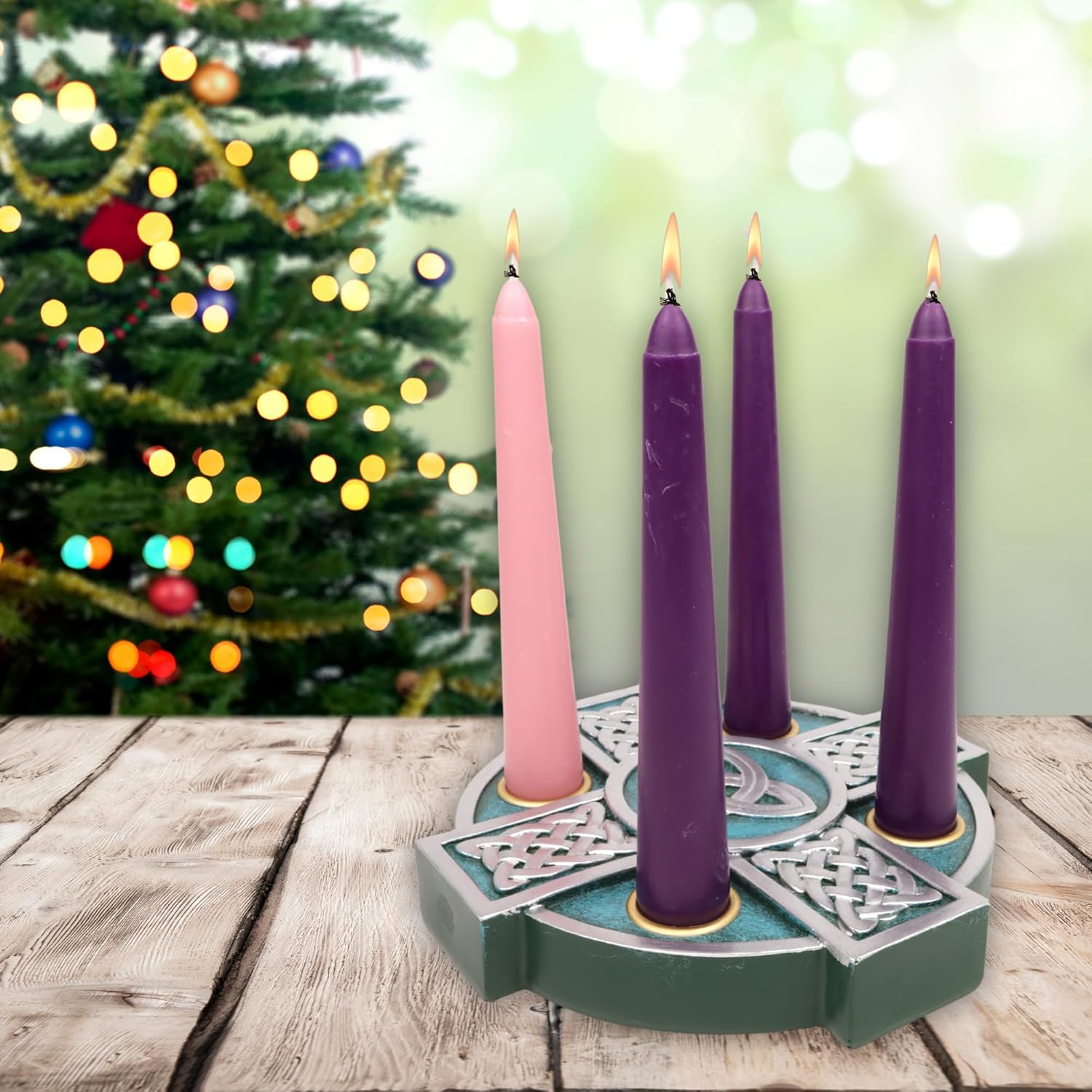 Needzo Advent Wreath - Catholic Christmas Candle Holder | 6.75x6.75 Inches, Green Celtic Design