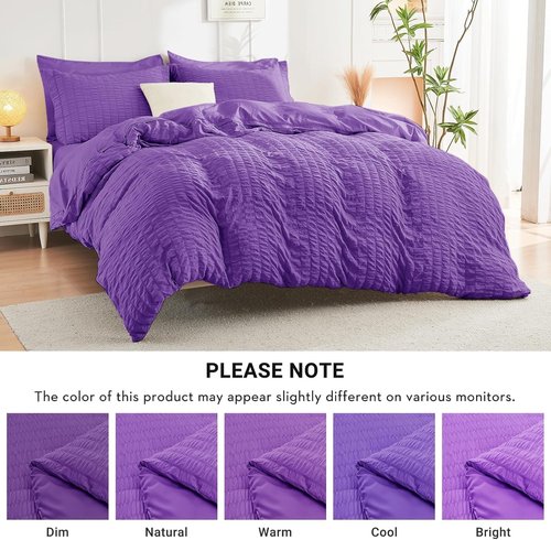 HYMOKEGE King Size Comforter Set - Bright Purple Seersucker 7-Piece Luxury Bedding Set