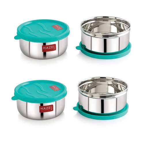 HAZEL Stainless Steel Airtight Storage Containers Set of 4 | 450ml Each | Kitchen Storage Jar | Small SS Containers with Lid for Home & Lunch