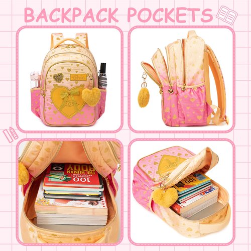 Meetbelify Kids Backpacks for Girls Backpacks for School Kids Canvas Travel Laptop Backpack with Lunch Box for Elementary Students Girls Back to School Bookbag Ages 8-10