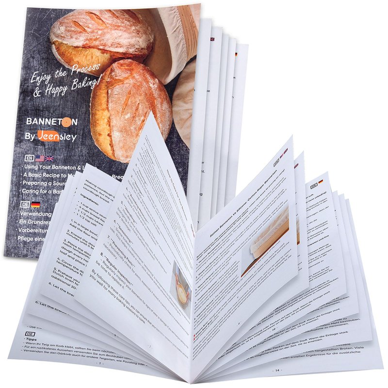 Jeensley Banneton Bread Proofing Basket Set with Brochure & Baking Supplies, 9 Inch Round Proving Bowl with Liner & Making Tools, Sourdough Starter Kit, Handmade from Quality Natural Indonesian Rattan