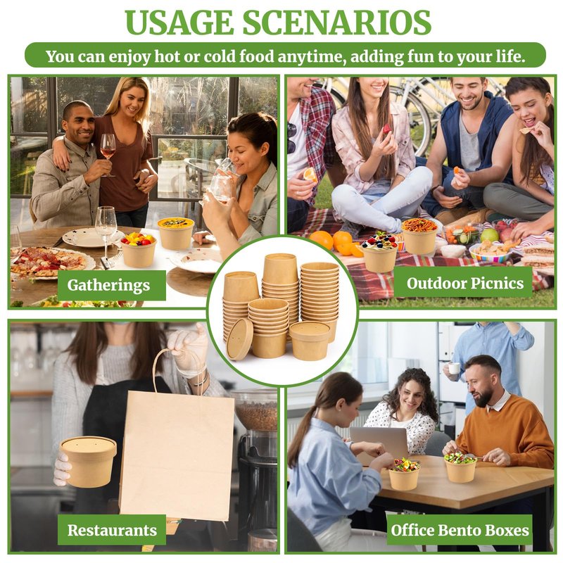 Giwrmu 8 Oz Disposable Paper Soup Cups, 50 Pack Kraft Paper Cups, Soup Containers with Vented Lids, Microwave Safe Party Cups, Eco Friendly Alternative to Plastic Containers