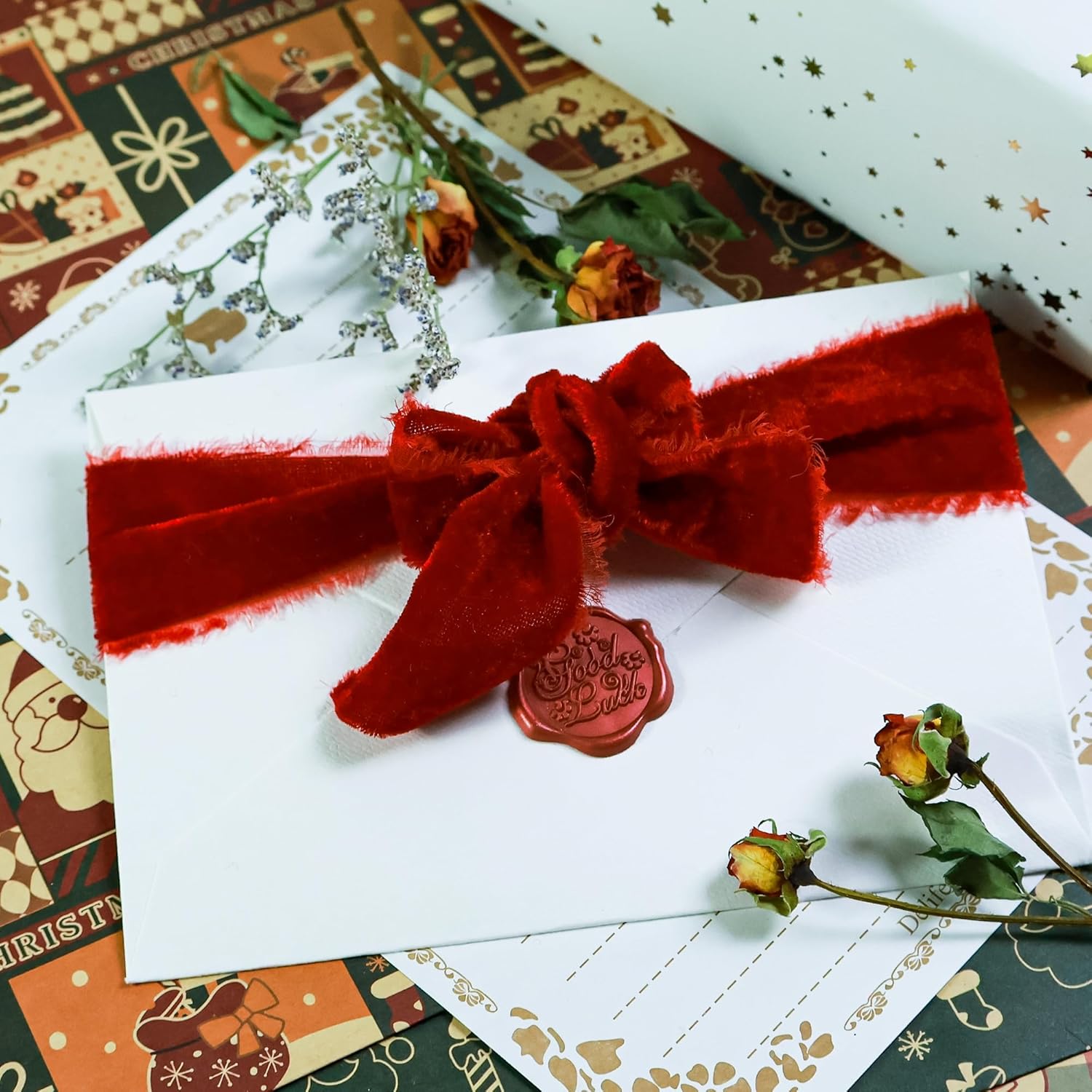 Red Velvet Ribbon - 1.5 Inch Handmade Silk Fabric for Gift Wrapping, Bouquets & Hair Bows | 5 Yards