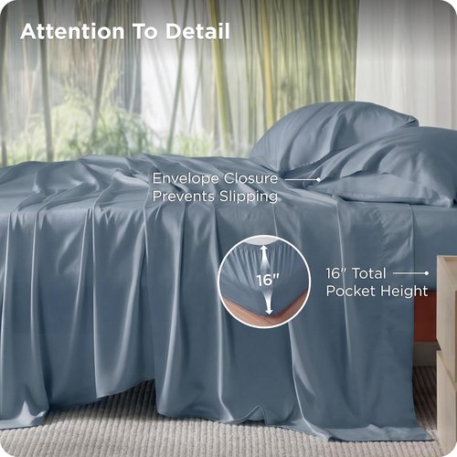 Bedsure Cooling Bed Sheets - Rayon from Bamboo, Breathable & Soft | Full Size, Deep Pocket, Dusty Blue