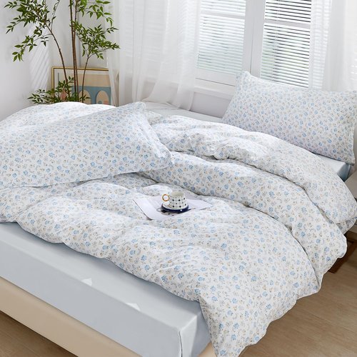 SAPHREAS Blue Yellow White Floral Duvet Cover Set Soft Microfiber Bedding Set Garden Style Spring 3pcs King Size 1 Duvet Cover with Zipper Closure 8 Ties 2 Pillow Shams