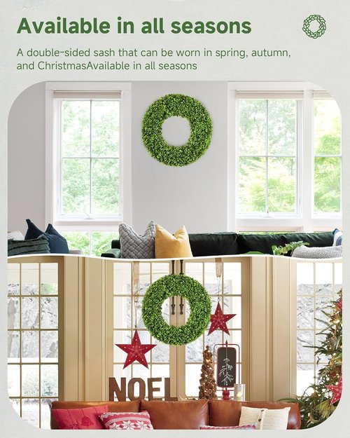 DDHS 20'' Boxwood Wreath - Artificial Spring Decor for Year-Round Indoor/Outdoor Use | Green