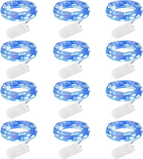 Brightown LED Fairy Lights - 12 Pack Waterproof String Lights | 7 Feet, 20 LED, Blue for Weddings & Parties