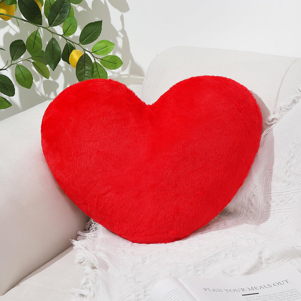 Mepherl Red Heart Pillow,Soft Heart Shaped Pillow with Faux Rabbit Fur for Bed Sofa Couch Home Decor,Cute Heart Shaped Throw Pillows for Girls Women Valentine (mini - 12.9" x 9.8")
