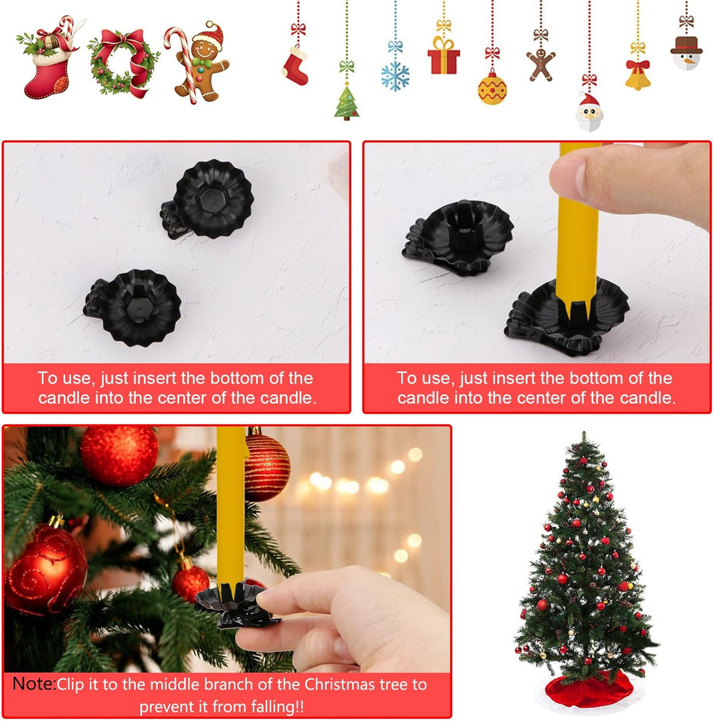 Skiennix Candle Holders - Silver Clip-On Metal Holders for Christmas Tree | Set of 20 Pcs (Black)