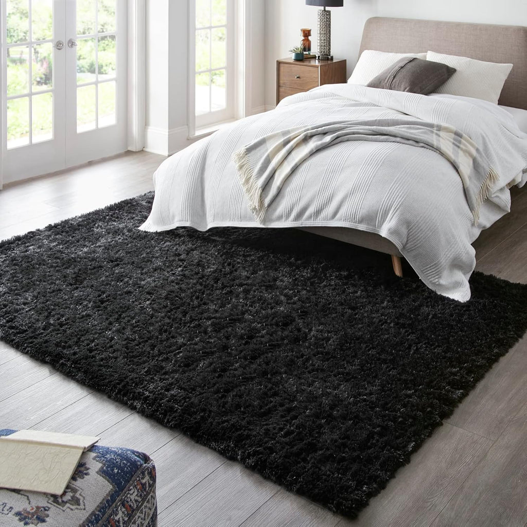 Ophanie 7x10 Black Area Rug - Soft Shag Carpet for Living Room & Nursery Decor | Thick & Fluffy Design
