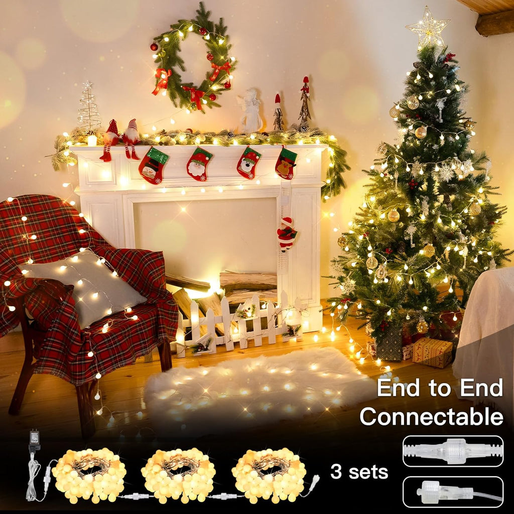 Suddus Globe String Lights - 99ft 300 LED Indoor/Outdoor Fairy Lights with Remote | Warm White