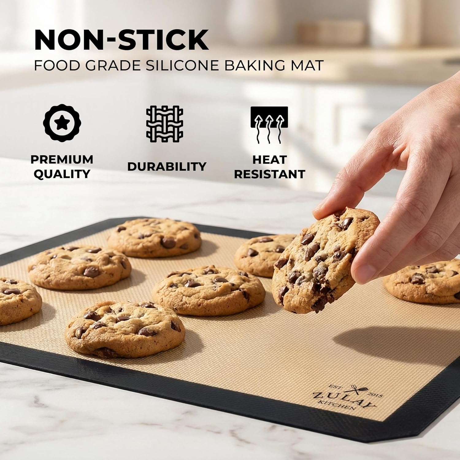 Zulay Kitchen Silicone Baking Mat 2-Pack - Reusable Nonstick Sheets for Oven & Pastry | Easy to Clean, Heat Resistant (Black)