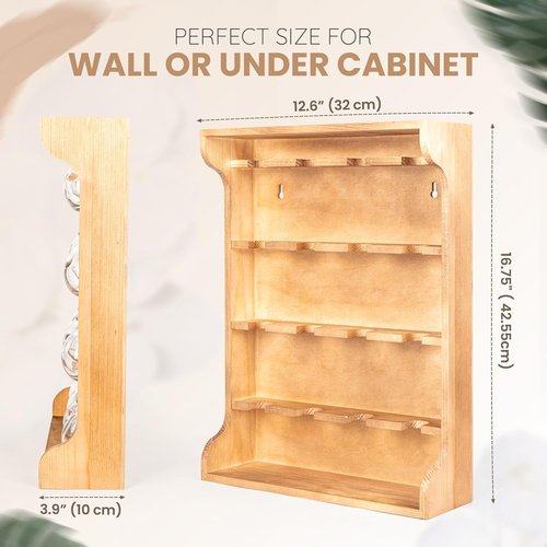 Byers Choice Pine Wooden Spice Rack Organizer - Antique Kitchen Spice Jar Holder | Wall Mount or Cupboard