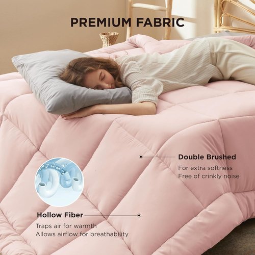 Bedsure Comforter Duvet Insert - Luxurious Quilted Queen Size Bedding, All-Season Down Alternative, Pink 88 x 88 Inches