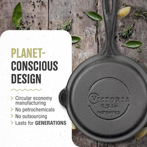 Victoria 6.5 Inch Mini Cast Iron Skillet. Small Frying Pan,Seasoned with 100% Kosher Certified Non-GMO Flaxseed Oil (SKL-206)