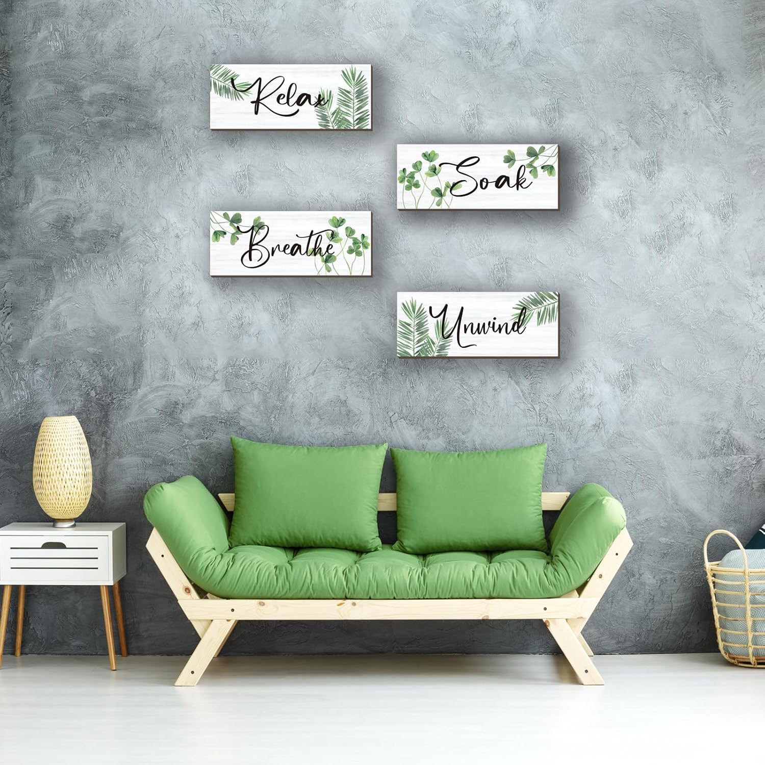 Skiennix Farmhouse Bathroom Wall Decor - Relax, Soak, Unwind Wooden Sign | Rustic Green Art 10x4 Inch