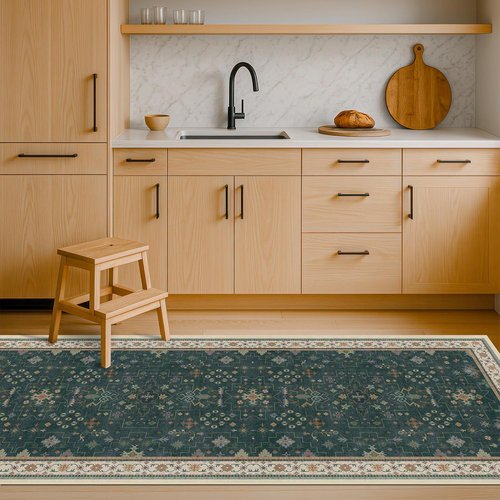 Hazo Haus Vintage 2x7 Washable Runner Rug - Non-Slip, Stain Resistant, Dark Green Floral Design