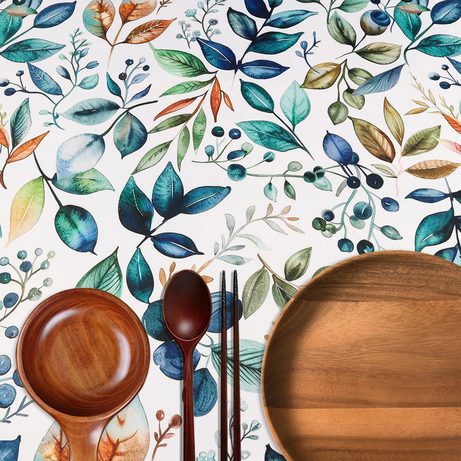 COKCOKR Round Tablecloth Fitted Elastic Edge Patio Table Covers Wrinkle Resistant Polyester Table Cloth for Picnic Camping Indoor and Outdoor，Watercolor Leaves and Berries 36"-44"