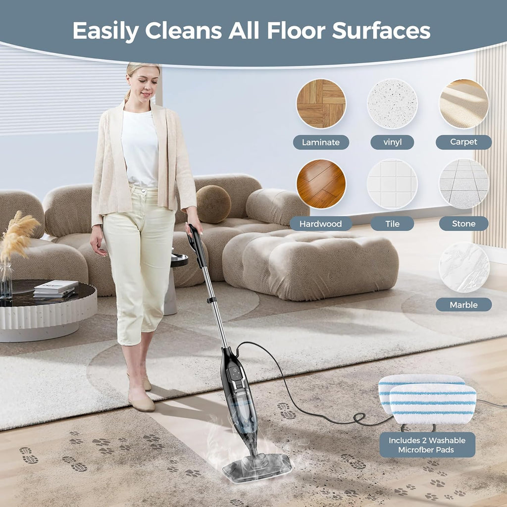 Skiennix 12-in-1 Handheld Steam Mop - Powerful Multi-Purpose Cleaner for Floors, 565ML Tank, 23FT Cord