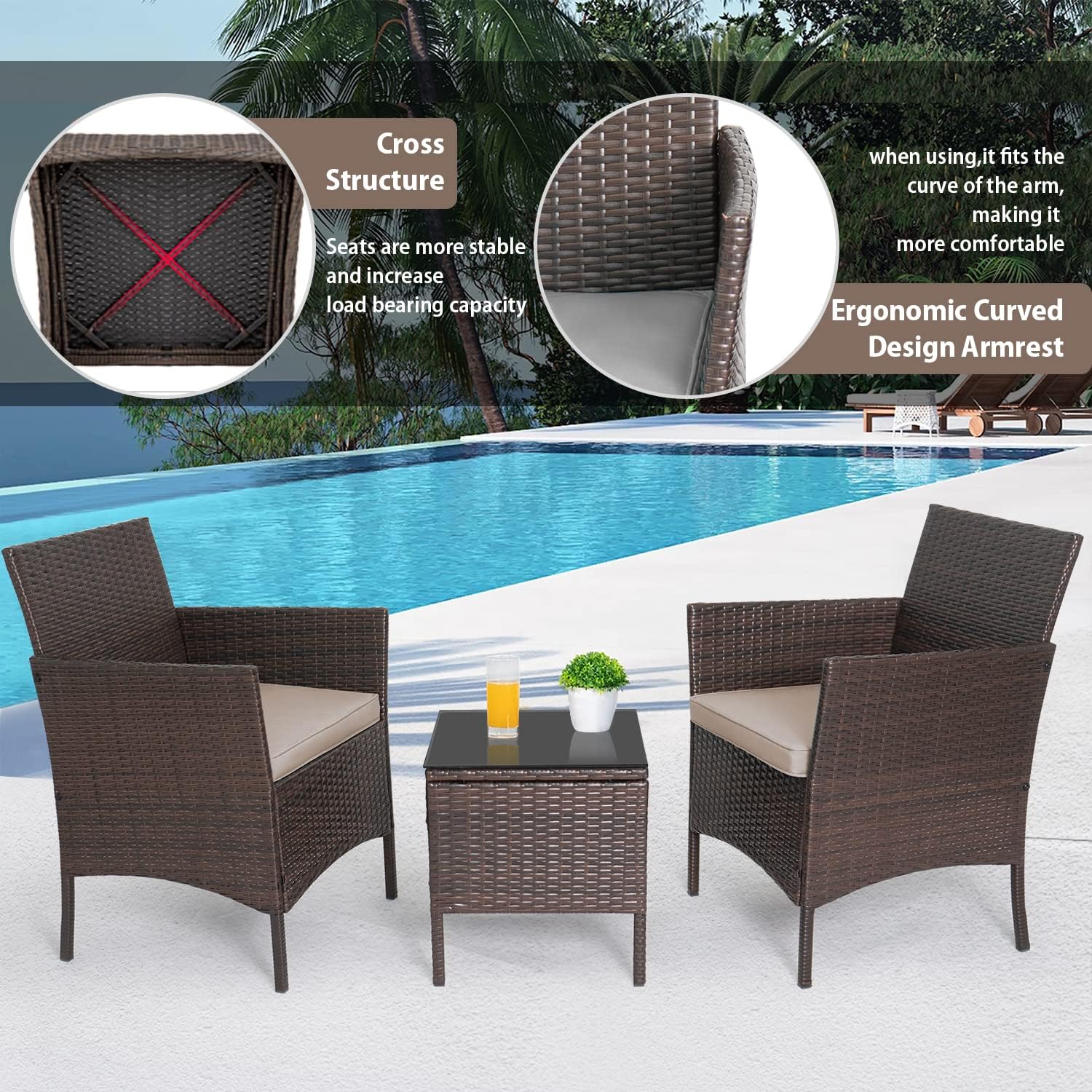 Skiennix 3-Piece Outdoor Wicker Bistro Set - Stylish Patio Furniture with 2 Chairs & Coffee Table