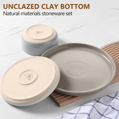LIANYU Plates and Bowls Dish Sets for 4, 12PCS Stoneware Dinnerware Set, Speckled Dishware Includes Dinner Salad Plates, Cereal Bowls, Scratch Resistant, Milky Brown