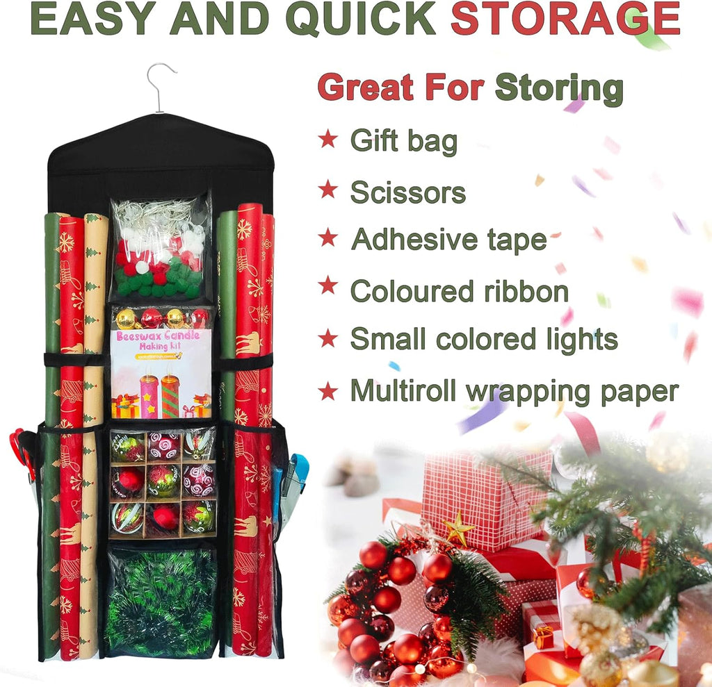 Skiennix Hanging Double-Sided Wrapping Paper Organizer - Clear PVC Bag for 40-Inch Rolls & Gift Wrap