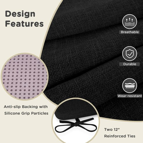 AddGrace Square Chair Cushions for Dining Chairs 4 Pack Non Slip Seat Cushions for Kitchen Chairs Indoor Thick Dining Room Chair Pads with Ties and Removable Cover 16'' x 16'' x 2'' (4, Black)