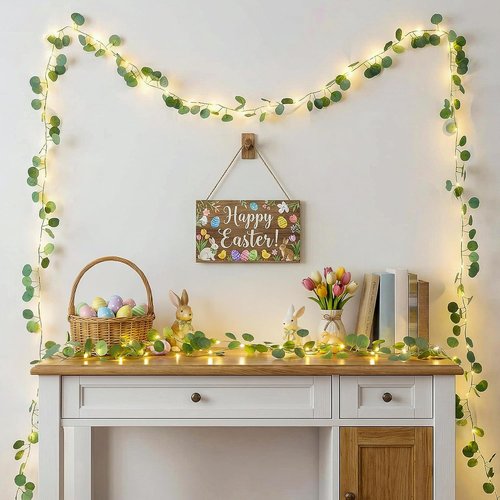 Eucalyptus Garland | 40 LED Fairy Lights with Remote & Timer - Dual Power (USB/Battery), IP44 for Cozy Home Decor