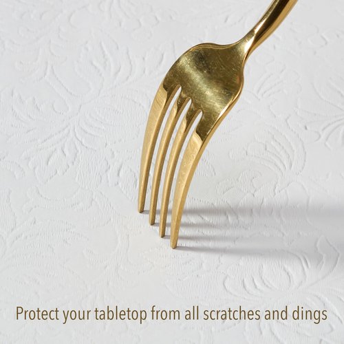 Home Bargains Plus Quilted Heavy Duty Table Pad Protector with Flannel Backing, Cut to Fit, Heat Resistant, Wipe Clean, Protects Table from Spills and Scratches, White, 52” x 144” Rectangle
