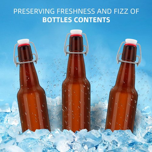 eispap Amber Beer Bottles with Flip Caps, 12oz Glass Bottle with Swinging Top for Airtight Lids, Home Brewing and Fermentation Kombucha, Vanilla Extract, Beverage, Water, Kefir (6)