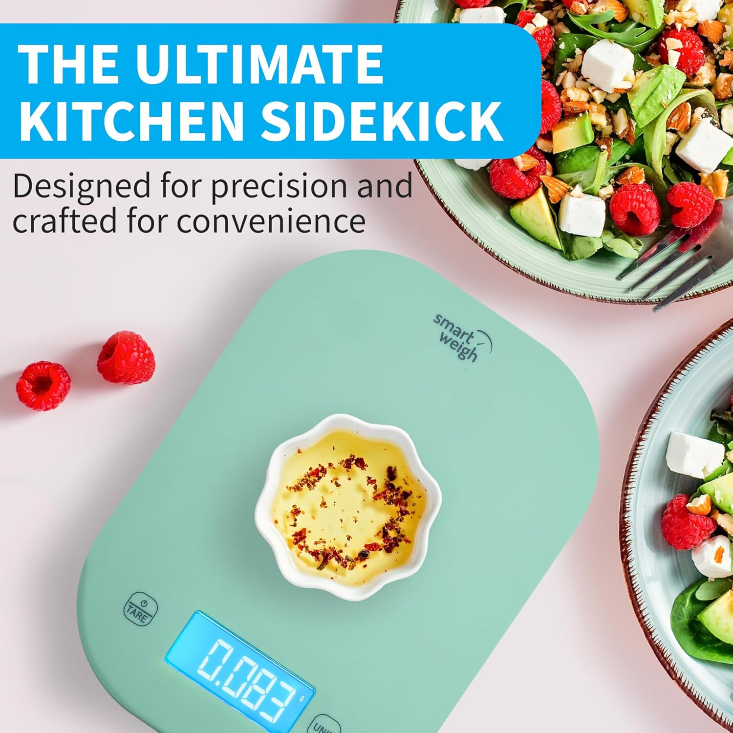 Smart Weigh Digital Kitchen Scale - Mint Green for Accurate Cooking, Baking & Meal Prep | Grams & Ounces