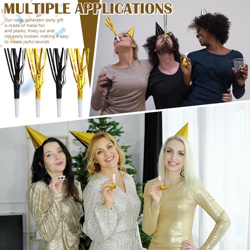 Lenwen 200 Pcs New Years Eve Noisemakers Favor 2026 Happy New Year Gold Silver Blower Horns Whistles Party for Birthday Celebration Sporting Events (Black,Silver,Gold)