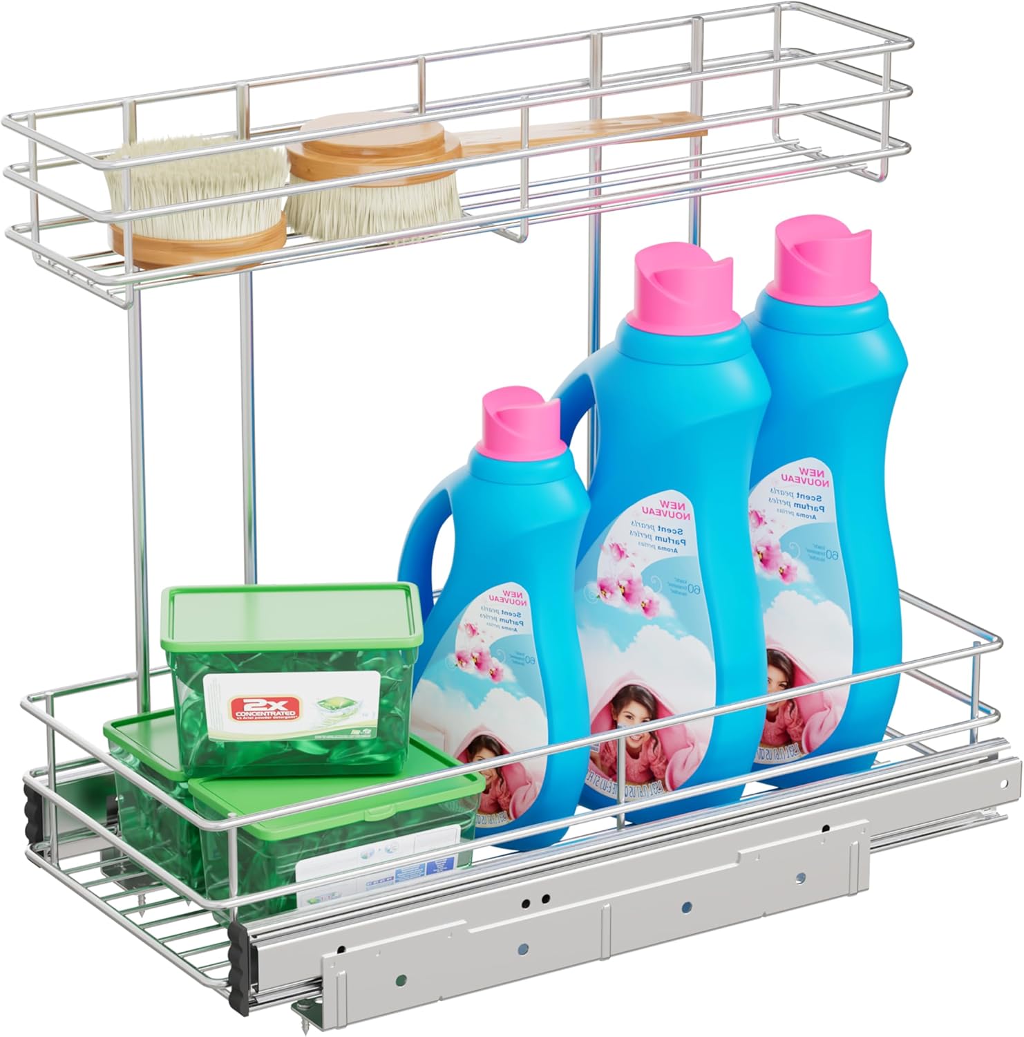 Under Sink Organizer - 2-Tier Pull-Out Cabinet Storage | Chrome Plated, 9"W x 18.5"D