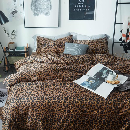 mixinni Leopard Print Comforter Set Queen Size -3 Pieces Animal Cheetah Printed Comforter Sexy Soft Fluffy Brown/Black Floral Print Bedding Set with 2 Pillowcases for All Season-Queen Size